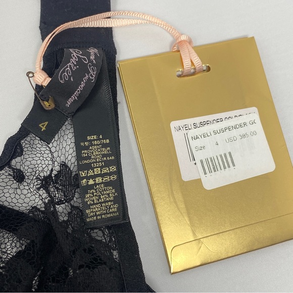 Agent Provocateur Nayeli SOIREE Gold Black Silk Suspender AP4 Large NWT $385 - Picture 10 of 11